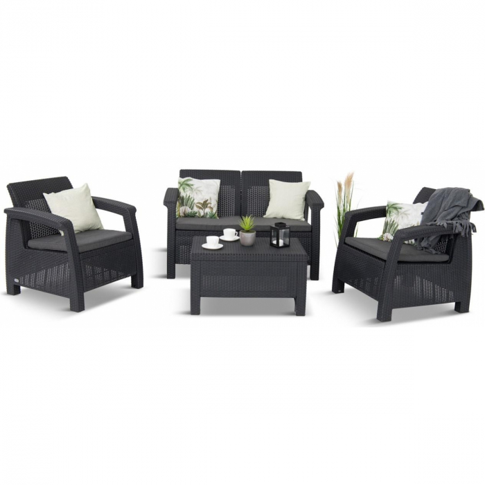 Set mobilier de gradina Corfu - Canapea+doua fotolii+masuta cafea Grafit [2]
