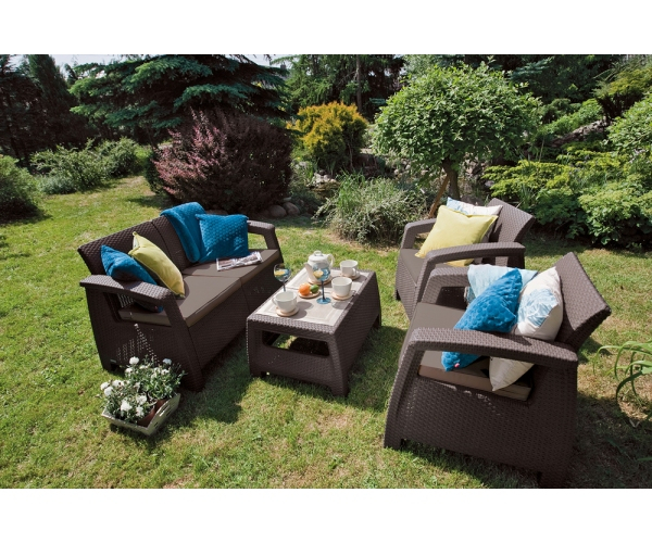Set mobilier de gradina Corfu - Canapea+doua fotolii+masuta cafea Maro [6]