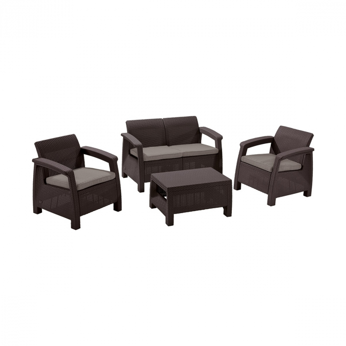 Set mobilier de gradina Corfu - Canapea+doua fotolii+masuta cafea Maro [2]