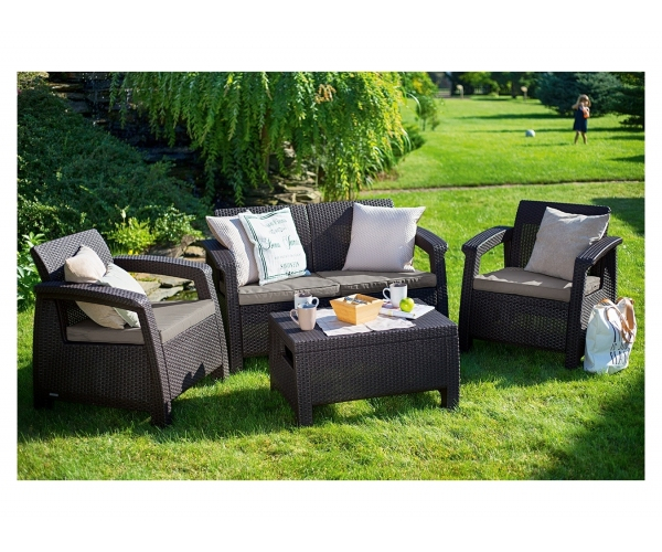 Set mobilier de gradina Corfu - Canapea+doua fotolii+masuta cafea Maro [7]