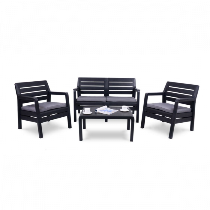 Set mobilier de gradina, Keter, Delano, imitatie lemn Grafit/ Gri-rece [1]