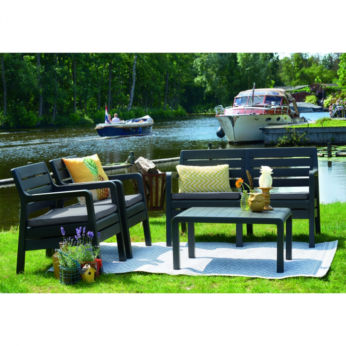 Set mobilier de gradina, Keter, Delano, imitatie lemn Grafit/ Gri-rece [2]