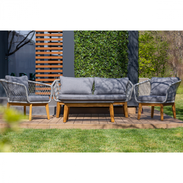 Set mobilier premium de terasa/gradina, Dubai Rope, lemn, gri [2]