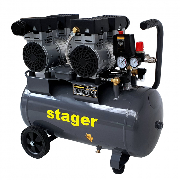 Stager HM0.75x2JW/50 compresor aer, 50L, 8bar, 270L/min, monofazat, angrenare directa, silentios [1]