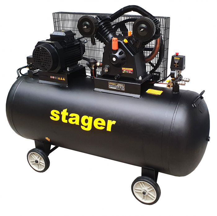 Stager HMV0.6/370-10 compresor aer, 370L, 10bar, 600L/min, trifazat, angrenare curea [2]