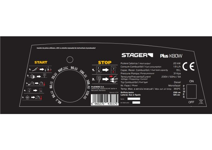 Stager PLUS-K80W Tun de aer cald, ardere directa, 20kW, motorina, 230V, 400mc [2]