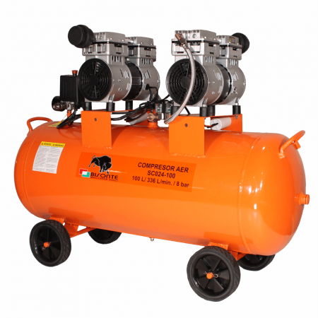 BISONTE SC024-100 Compresor aer cu piston fara ulei 100L, debit aer 336 l/min, 8 bar [1]