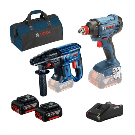Scule electrice - Bosch GBH 180-LI Ciocan rotopercutor brushless, cu 2 acumulatori Li-Ion 4Ah, 2J + GDX 180-LI Masina de insurubat cu impact, Li-Ion, 180Nm + Geanta textil