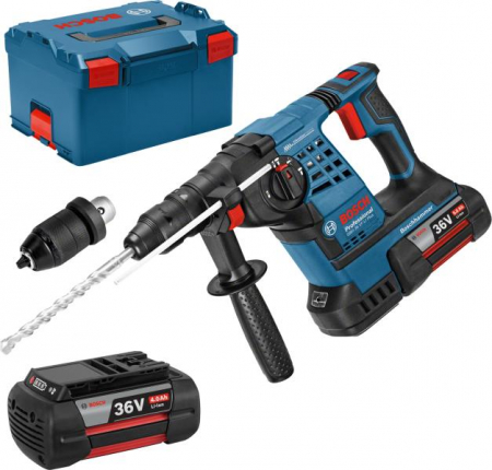 Scule electrice - Bosch GBH 36 V-Li PLUS Ciocan rotopercutor cu acumulator cu SDS plus, 36V, 3.2J + 2 x Acumulatori GBA 36V 4.0Ah + Incarcator rapid + L-Boxx