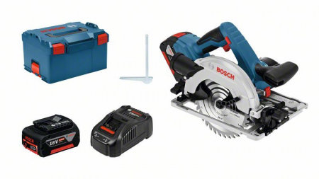 Scule electrice - Bosch GKS 18V-57 G Ferastrau circular cu acumulatori Li-ion, 18V, 165mm + 2 x Acumulatori GBA 18V 5.0Ah  + Incarcator rapid GAL 1880 CV + L-Boxx 238
