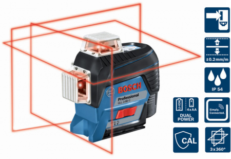 Nivele automate - Bosch GLL3-80 C Nivela laser cu linii, 30m, receptor 120m, precizie 0.2mm/m