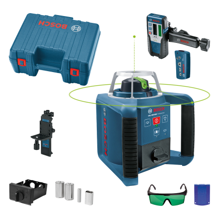 Nivele automate - Bosch GRL 300 HVG+LR1+RC1+WM4 nivela laser rotativa, 100m, receptor 300m, precizie 0.1 mm/m