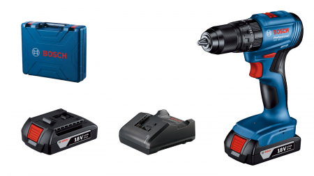 Masini de gaurit cu percutie - Bosch GSB 185-LI Masina de gaurit cu percutie, 50Nm + 2 acumulatori Li-Ion 18V, 2Ah + incarcator + valiza profesionala