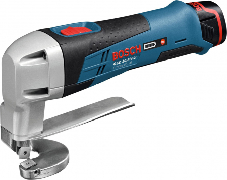 Scule electrice - Bosch GSC 12V-13 Foarfeca tabla, otel 1.3mm, Al 2mm + 2xAcumulatori GBA 12V, 2.0Ah + Incarcator rapid GAL 1230CV + L-Boxx 102