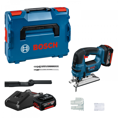 Scule electrice - Bosch GST 18 V-LI B Ferastrau vertical cu 2 acumulatori Li-Ion, 4 Ah, 18 V, L-Boxx