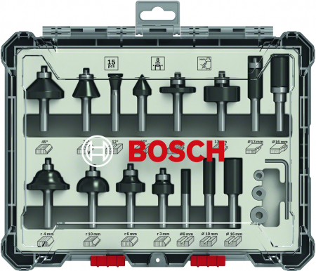Accesorii si consumabile - Bosch Set 15 freze HM tija 8mm
