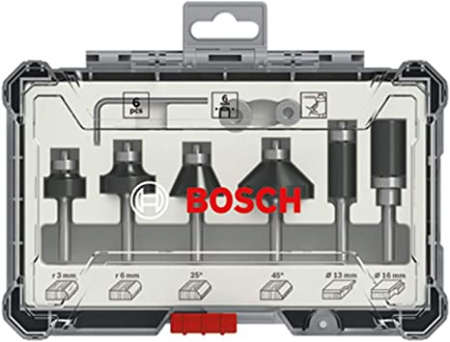 Bosch Set 6 freze de profilat canturi, frezare coplanară si refecare, tija 6mm [1]