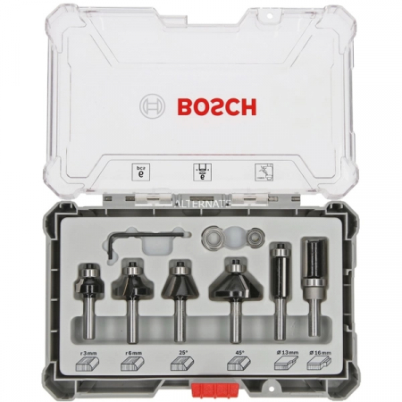 Accesorii si consumabile - Bosch Set 6 freze de profilat canturi, frezare coplanară si refecare, tija 6mm