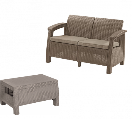 Canapele de gradina - Canapea de gradina CORFU II LOVE SEAT Capuccino + Masuta cafea Corfu II