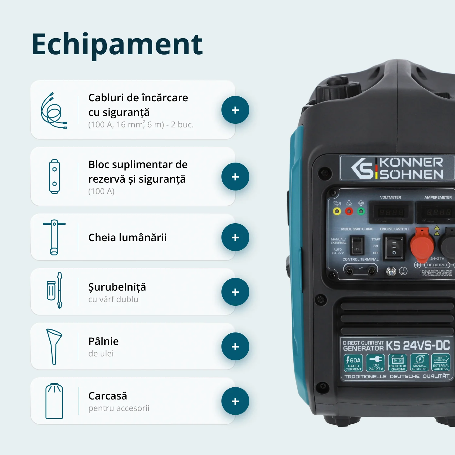 Konner & Sohnen KS 24VS-DC Generator de curent continuu, max. 60A, benzina, versiunea 24–27V [12]