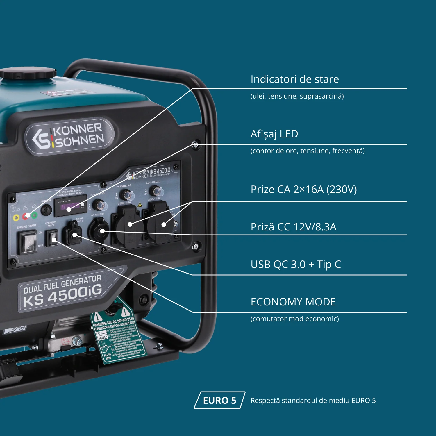 Konner & Sohnen KS 4500iG Generator digital invertor 4.5kW, monofazat, GPL/benzina [9]