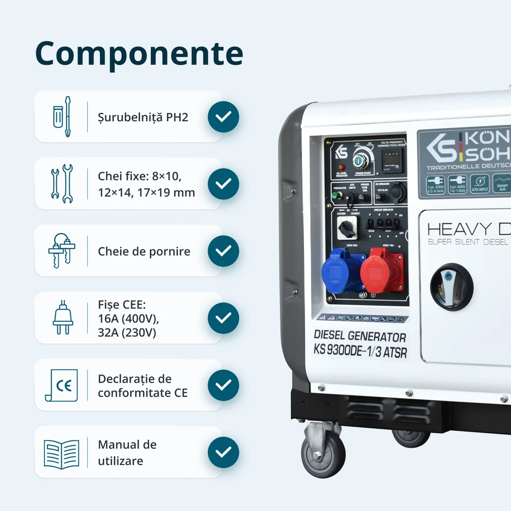 Konner & Sohnen KS 9300DE-1/3 ATSR Generator insonorizat, 7.5 kW, 230/400V, Diesel, pornire electrica [9]
