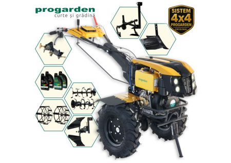 Pachete motocultoare - ProGARDEN Pachet Campo 1273 Alpine V2, Motocultor 12CP + PRS20-45 Prasitoare+Plug bilonat/rarita +PR2B-31 Plug reversibil+Adaptor + 2 Roti metalice 540x170 + 4 L Ulei