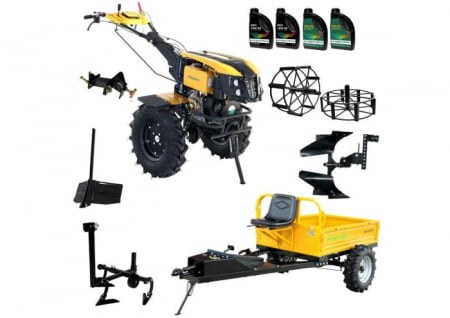 Pachete motocultoare - ProGARDEN Pachet Campo 1273 Alpine V2, Motocultor 12CP + PRS20-45 Prasitoare + Remorca RM500T+ Plug bilonat/rarita + Plug reversibil + Adaptor + 2 Roti metalice 540x170 + 4 L ulei
