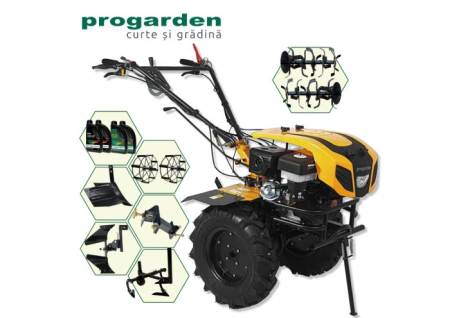 Pachete promo - ProGARDEN Pachet Campo 1844 Motocultor 18CP + Plug bilonat + Plug reversibil + Prasitoare + Adaptor + 2 roti metalice 540x170 + 4L Ulei