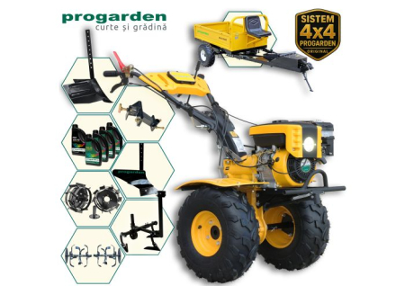 Pachete motocultoare - ProGARDEN Pachet Campo 873 Alpine motocultor 7CP + Prasitoare PRS20-45 + Remorca RM500T + Plug simplu + Plug bilonat/rarita + Adaptor reglabil + 2 Roti metalice 350x6 + 5L Ulei