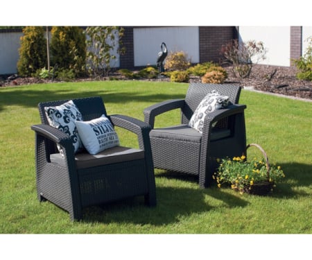 Scaune gradina - Set 2 fotolii de gradina Corfu Duo - Grafit/Gri Rece EE