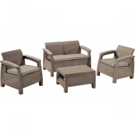 Set mobilier gradina - Set mobilier de gradina Corfu - Canapea+doua fotolii+masuta cafea Capuccino