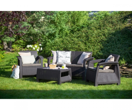 Set mobilier de gradina Corfu - Canapea+doua fotolii+masuta cafea Grafit [3]