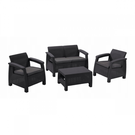 Set mobilier gradina - Set mobilier de gradina Corfu - Canapea+doua fotolii+masuta cafea Grafit