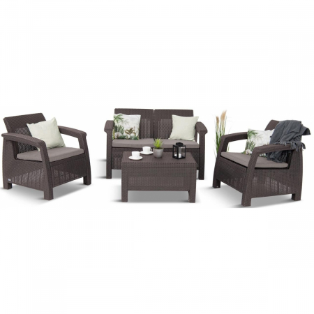 Set mobilier gradina - Set mobilier de gradina Corfu - Canapea+doua fotolii+masuta cafea Maro