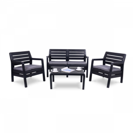 Set mobilier gradina - Set mobilier de gradina, Keter, Delano, imitatie lemn Grafit/ Gri-rece