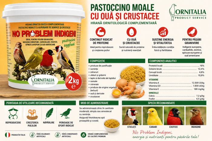 Pastoncino pasari 2kg cu ou si crustacee Ornitalia No Problem Indigeni [2]