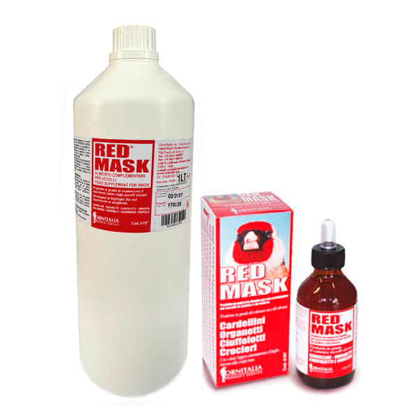 Red Mask – supliment colorant lichid pentru intensificarea nuanței roșii în penajul păsărilor cu pigment roșu. [2]