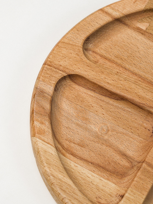 Platou Rotund cu 4 Compartimente Gavle din Lemn de Fag – Ideal pentru Aperitive și Gustări, 22 cm [3]