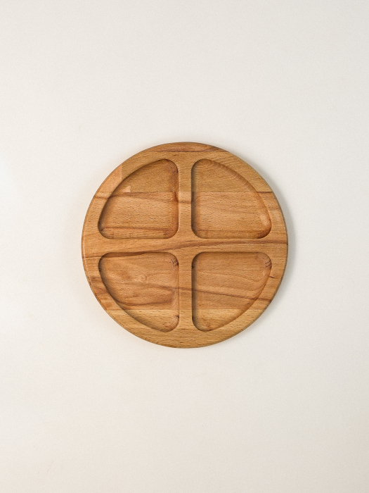 Platou Rotund cu 4 Compartimente Gavle din Lemn de Fag – Ideal pentru Aperitive și Gustări, 22 cm [2]