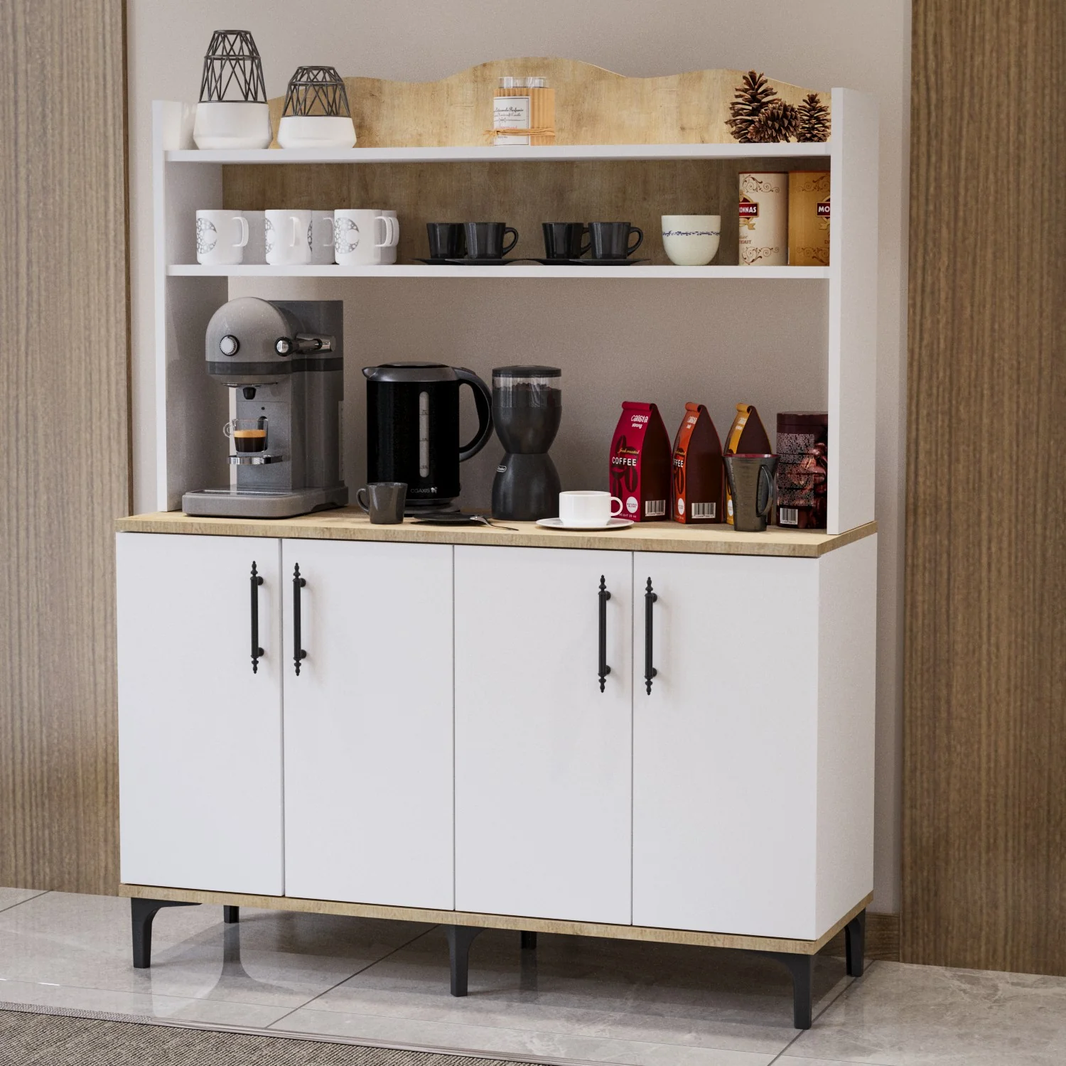 Dulap de Colț pentru Cafea, Stejar și Alb Lucios - Eleganță și Funcționalitate în Stil Modern [3]