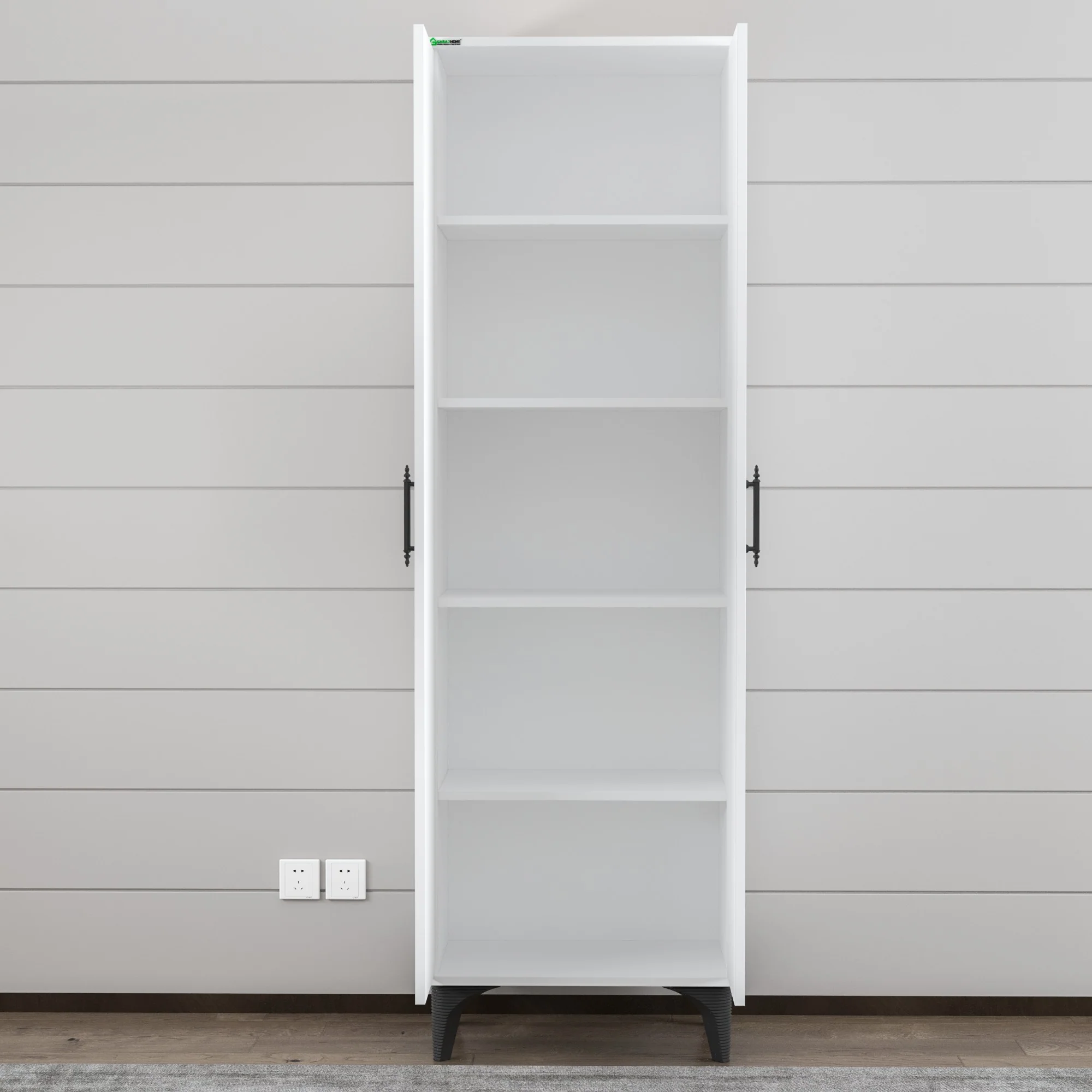 Dulap Modern cu Rafturi pentru Haine, Alb Lucios - Eleganță și Funcționalitate pentru Dormitorul Tău [2]