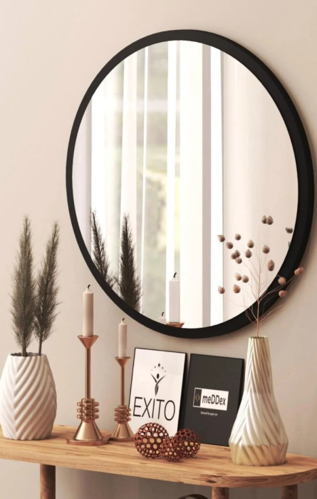 Oglindă rotundă neagră pentru perete, living și birou, 60 cm [3]