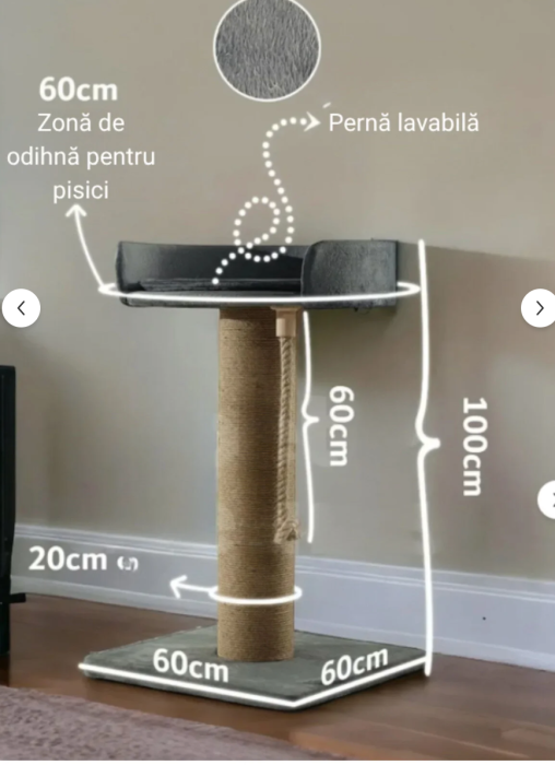 Zgâriator de lux Skye pentru pisici, jucărie din frânghie, zonă de odihnă cu pernă [4]