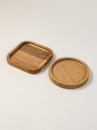 Echipamente de bucătărie - Set 4 Platouri pentru Gustări Fjord din Lemn de Fag – 2 Rotunde & 2 Pătrate, Design Minimalist