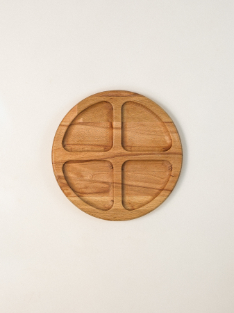 Platou Rotund cu 4 Compartimente Gavle din Lemn de Fag – Ideal pentru Aperitive și Gustări, 22 cm [1]