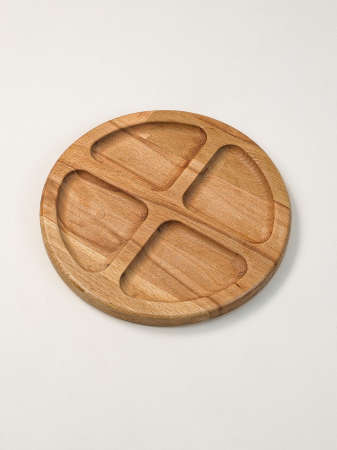Echipamente de bucătărie - Platou Rotund cu 4 Compartimente Gavle din Lemn de Fag – Ideal pentru Aperitive și Gustări, 22 cm