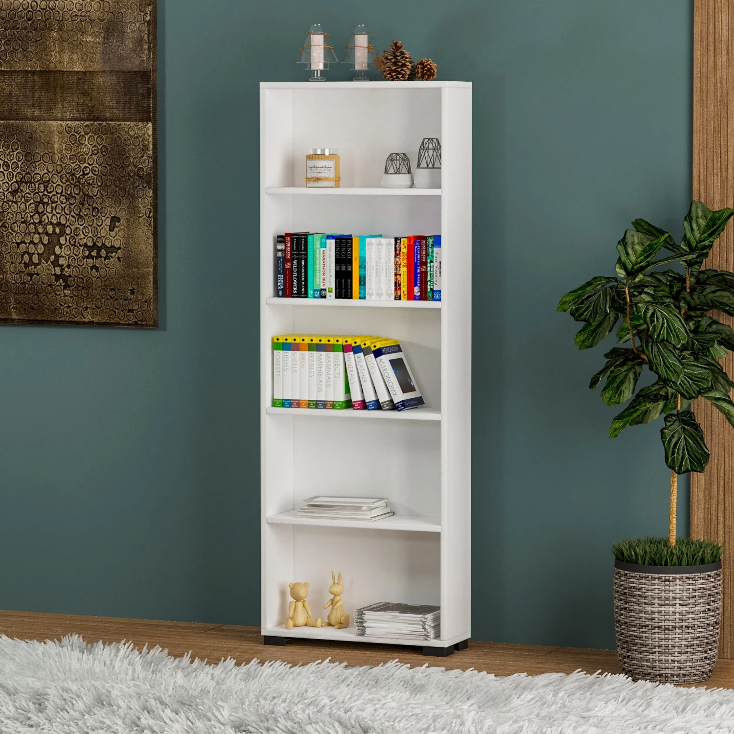 Bibliotecă Multifuncțională Alb Lucios - Design Modern și Eficiență în Spații Mici [3]