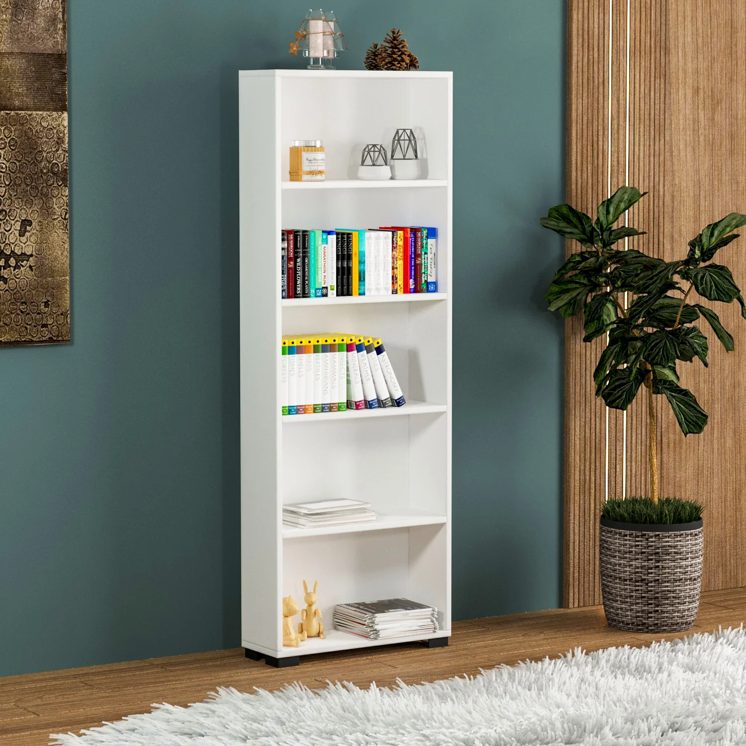 Bibliotecă Multifuncțională Alb Lucios - Design Modern și Eficiență în Spații Mici [2]