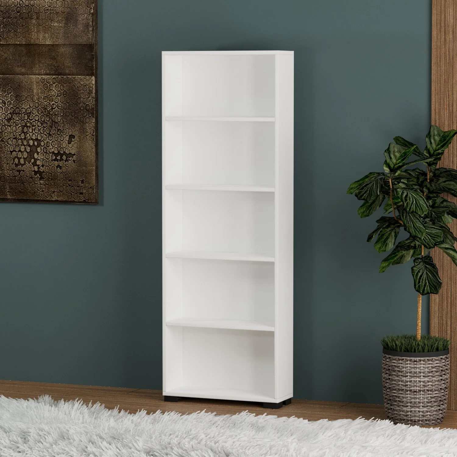 Bibliotecă Multifuncțională Alb Lucios - Design Modern și Eficiență în Spații Mici [1]